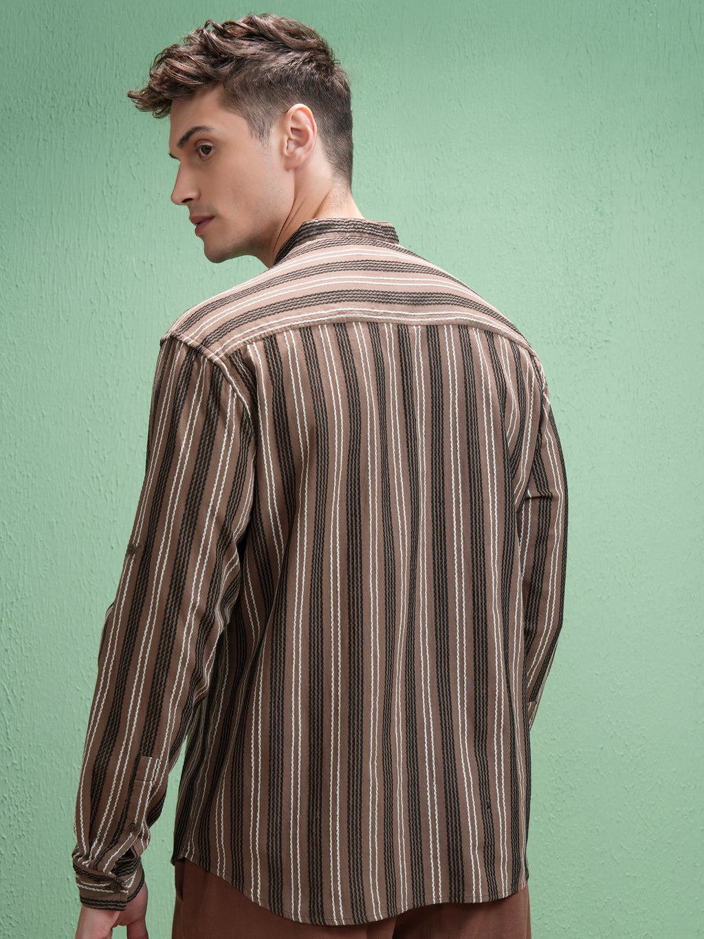 Highlander Men Brown Striped Relaxed Fit Casual Shirt - Brown - Image 3