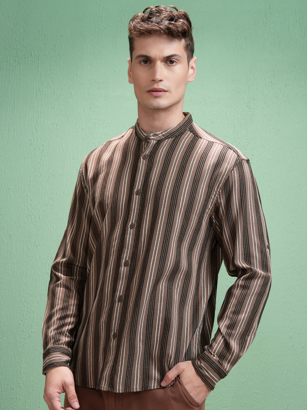 Highlander Men Brown Striped Relaxed Fit Casual Shirt - Brown - Image 4
