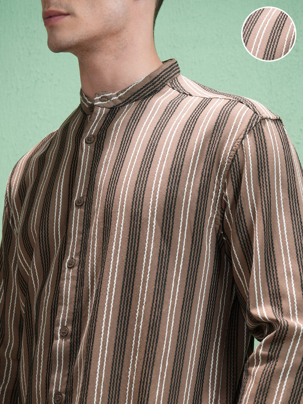 Highlander Men Brown Striped Relaxed Fit Casual Shirt - Brown - Image 5