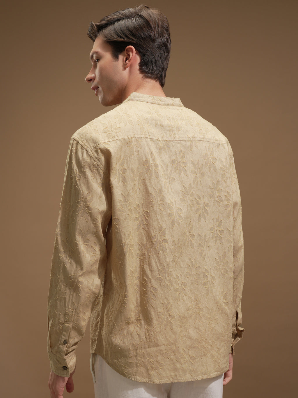 Highlander Men Beige Self Design Relaxed Fit Casual Shirt - Beige - Image 3