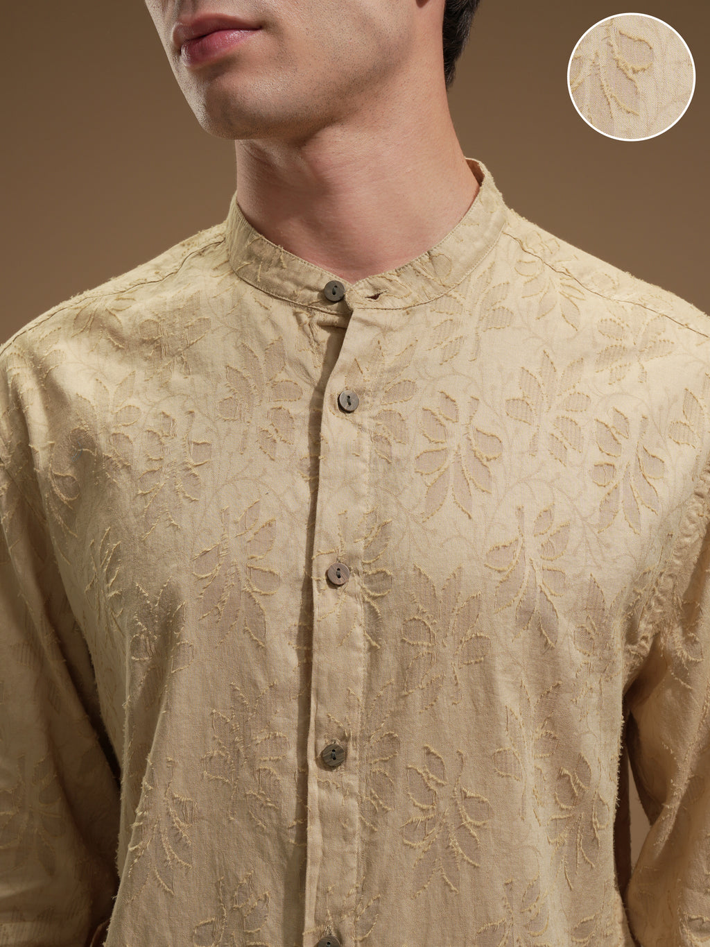 Highlander Men Beige Self Design Relaxed Fit Casual Shirt - Beige - Image 5