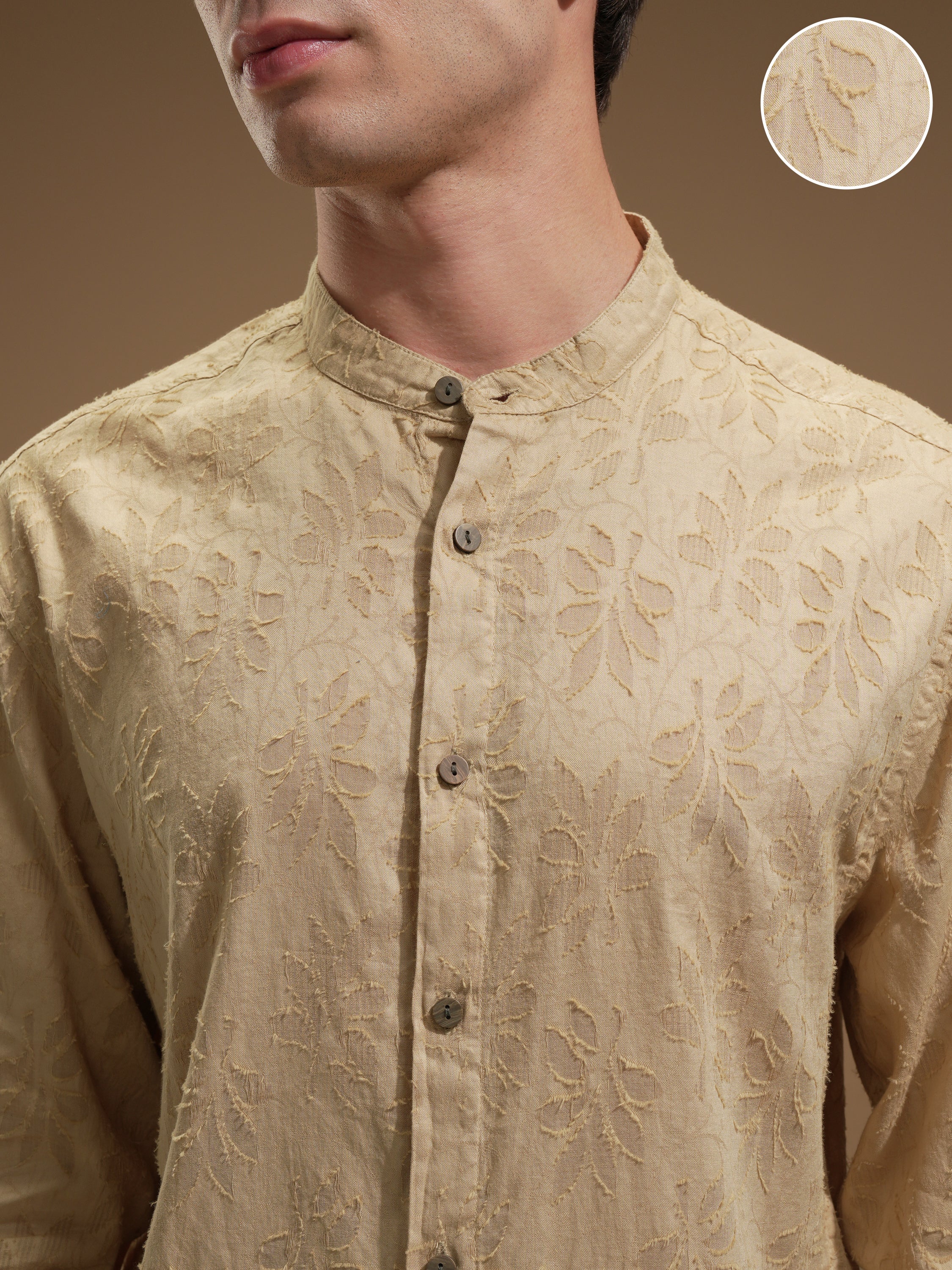 Highlander Men Beige Self Design Relaxed Fit Casual Shirt - Beige - Image 5