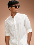 Highlander Men White Self Design Relaxed Fit Casual Shirt - White - Image 1