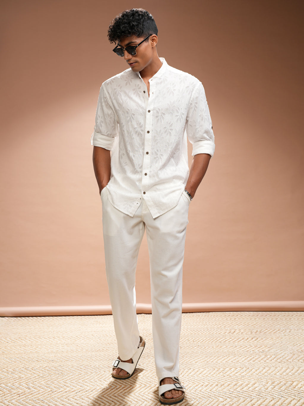 Highlander Men White Self Design Relaxed Fit Casual Shirt - White - Image 2