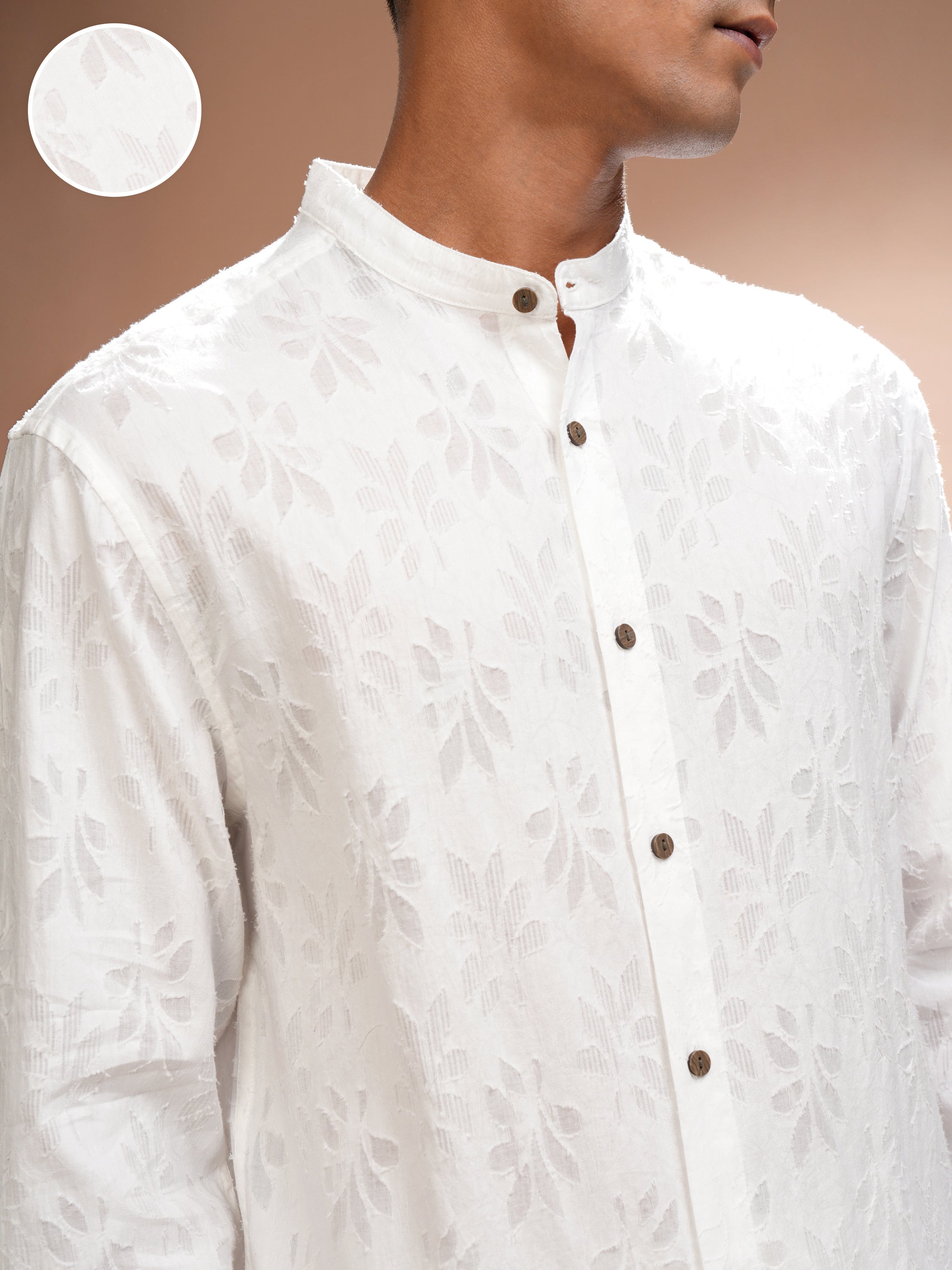 Highlander Men White Self Design Relaxed Fit Casual Shirt - White - Image 5