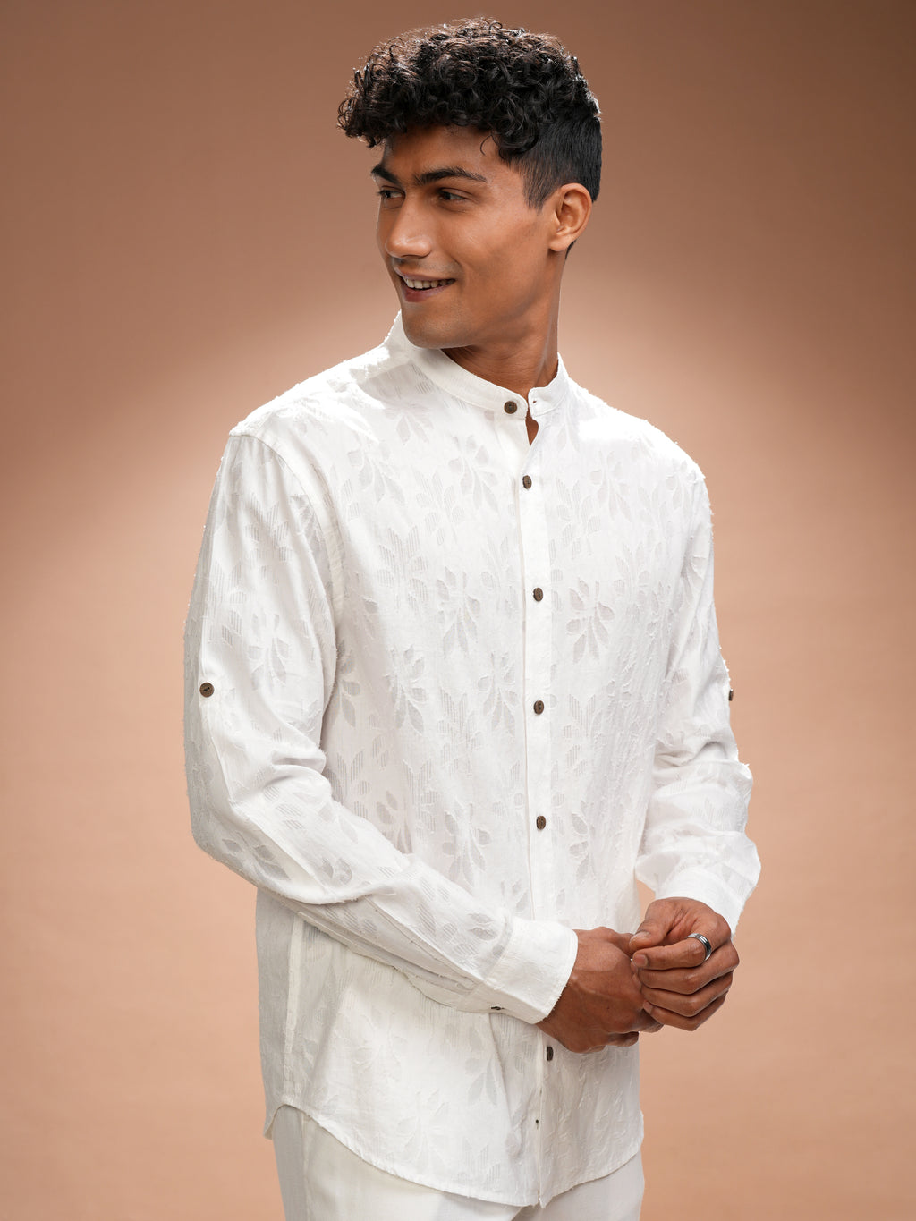 Highlander Men White Self Design Relaxed Fit Casual Shirt - White - Image 6