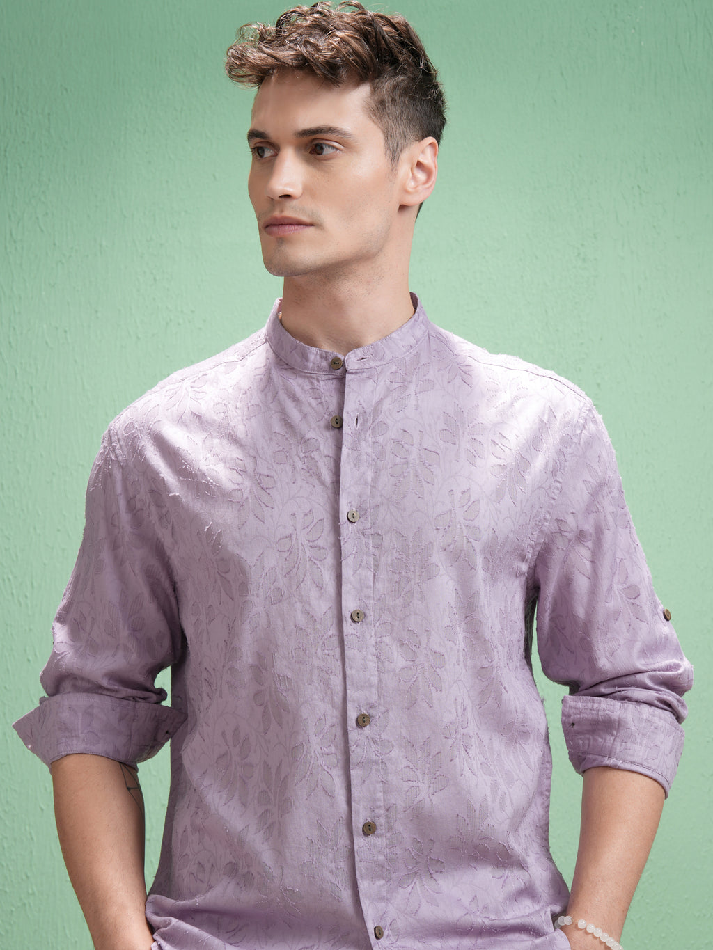 Highlander Men Lavender Self Design Relaxed Fit Casual Shirt - Lavender - Image 1