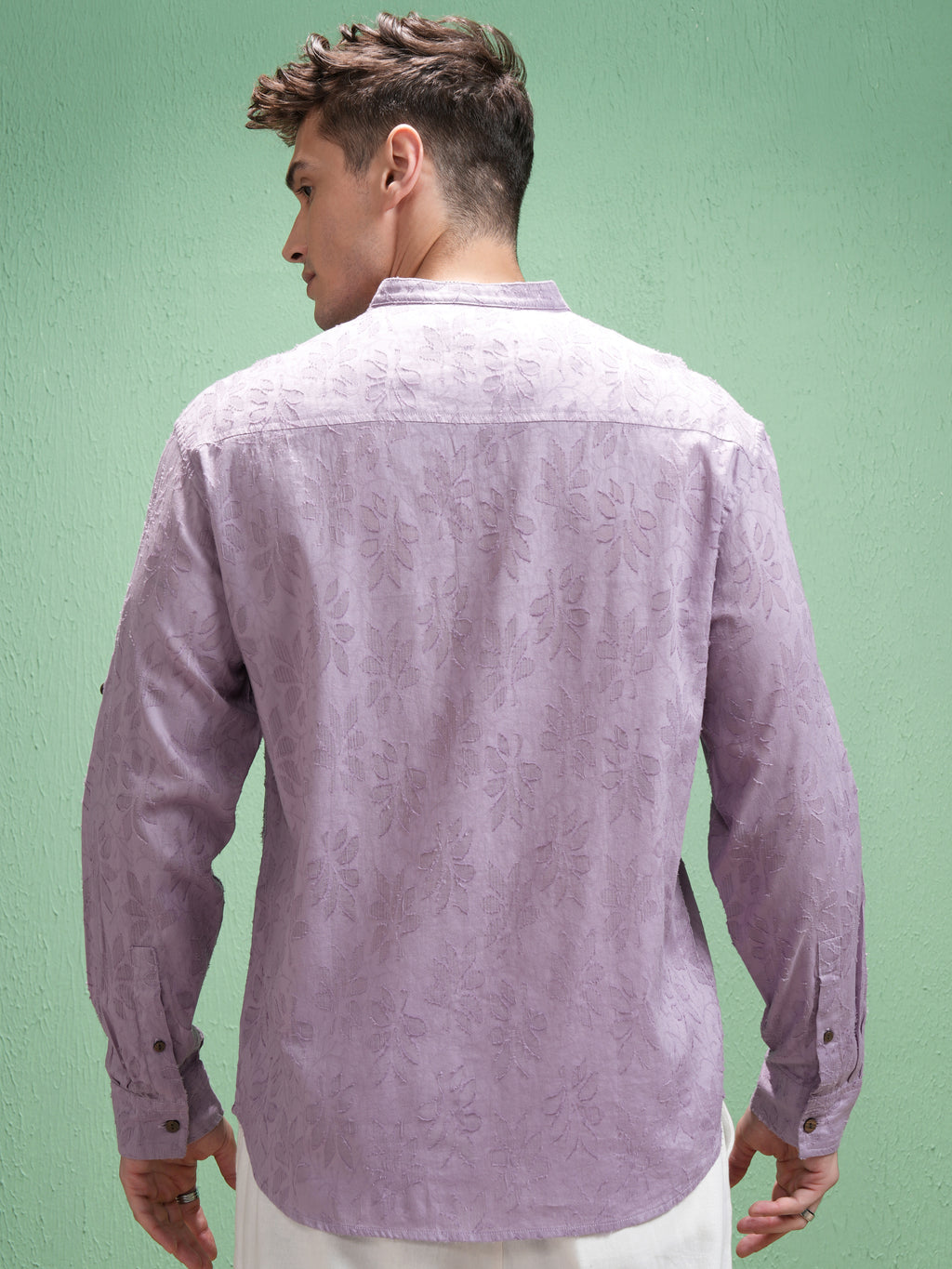 Highlander Men Lavender Self Design Relaxed Fit Casual Shirt - Lavender - Image 3