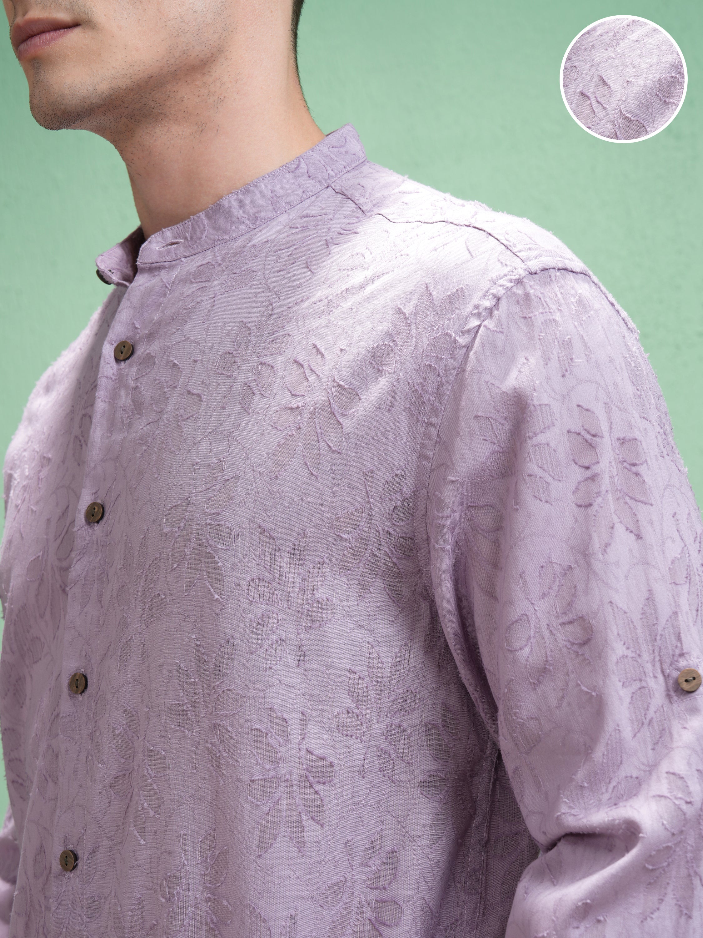 Highlander Men Lavender Self Design Relaxed Fit Casual Shirt - Lavender - Image 5