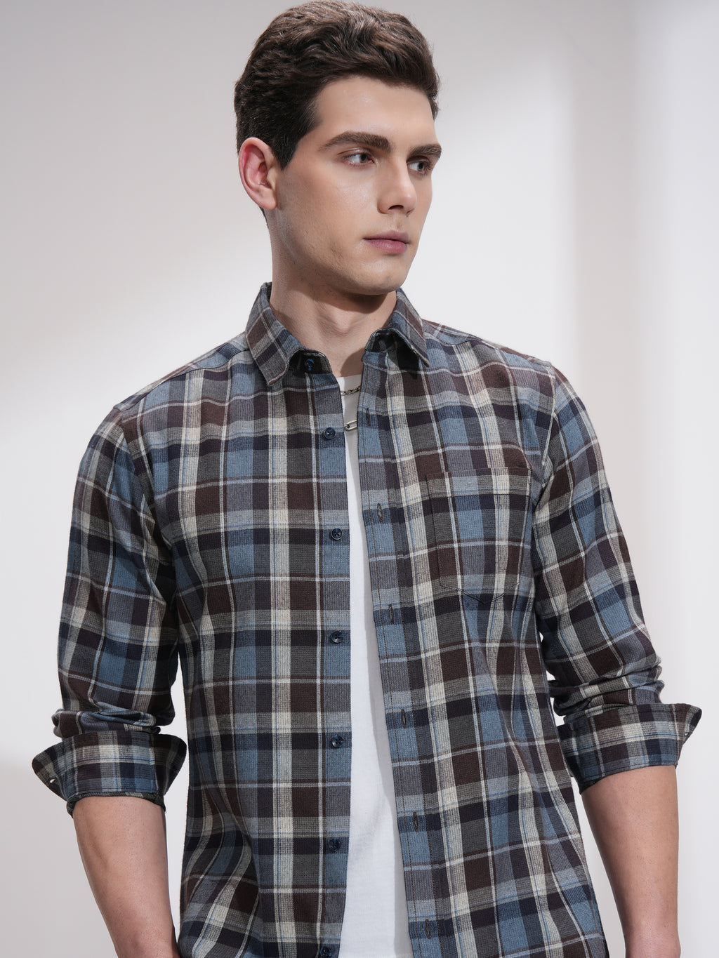 Highlander Men Blue Checked Slim Fit Casual Shirt - Blue - Image 1