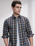 Highlander Men Blue Checked Slim Fit Casual Shirt - Blue - Image 1