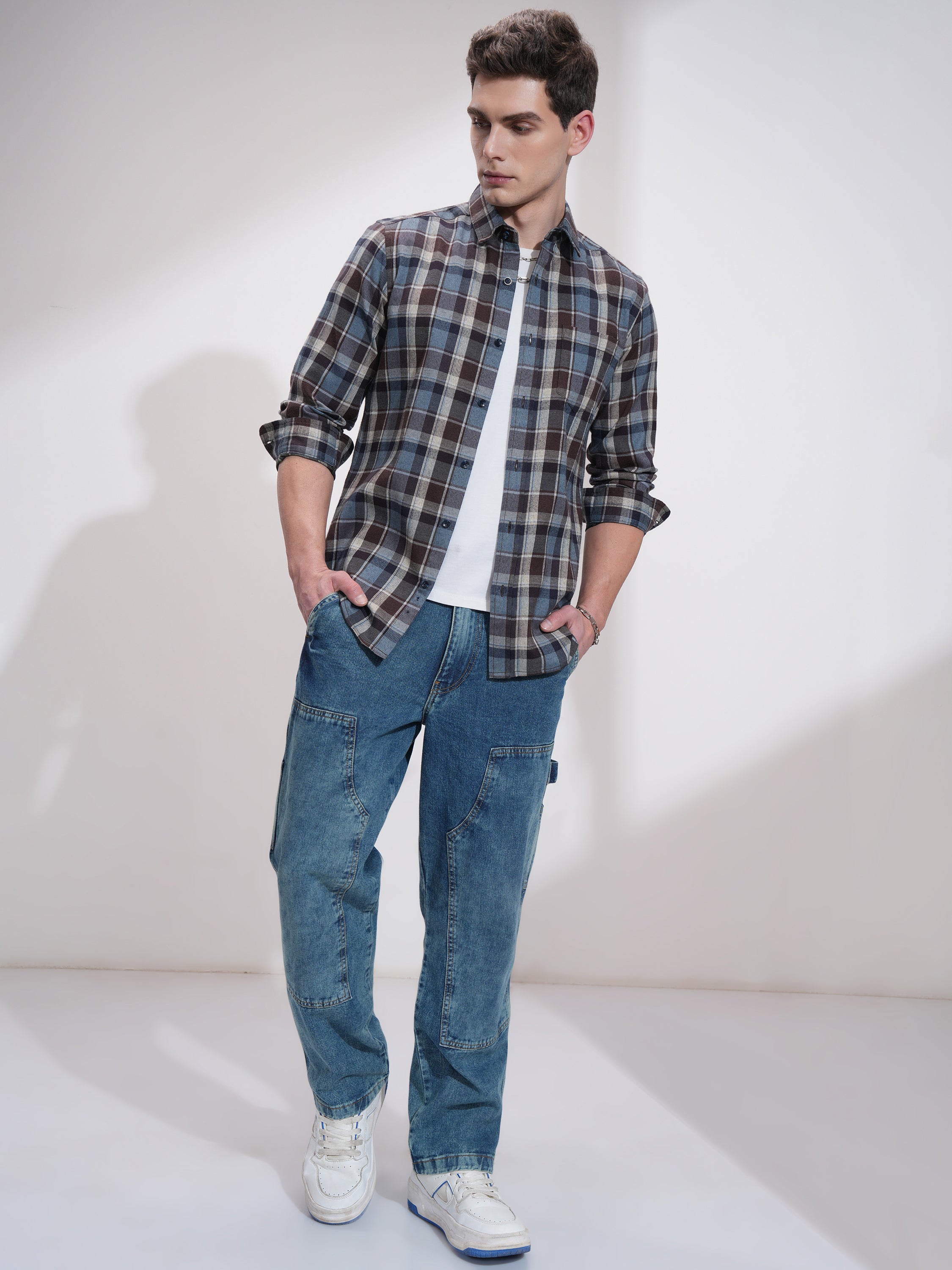 Highlander Men Blue Checked Slim Fit Casual Shirt - Blue - Image 2