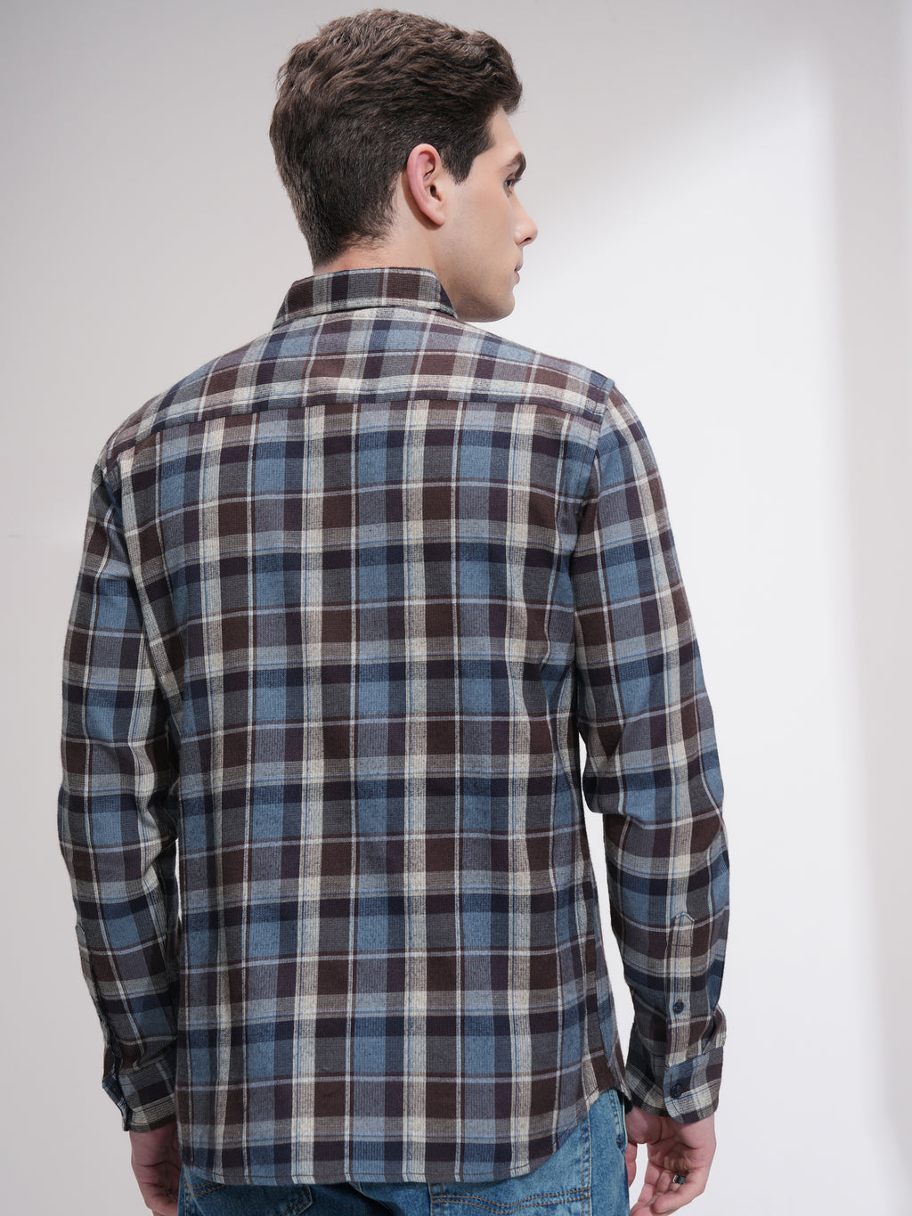 Highlander Men Blue Checked Slim Fit Casual Shirt - Blue - Image 3