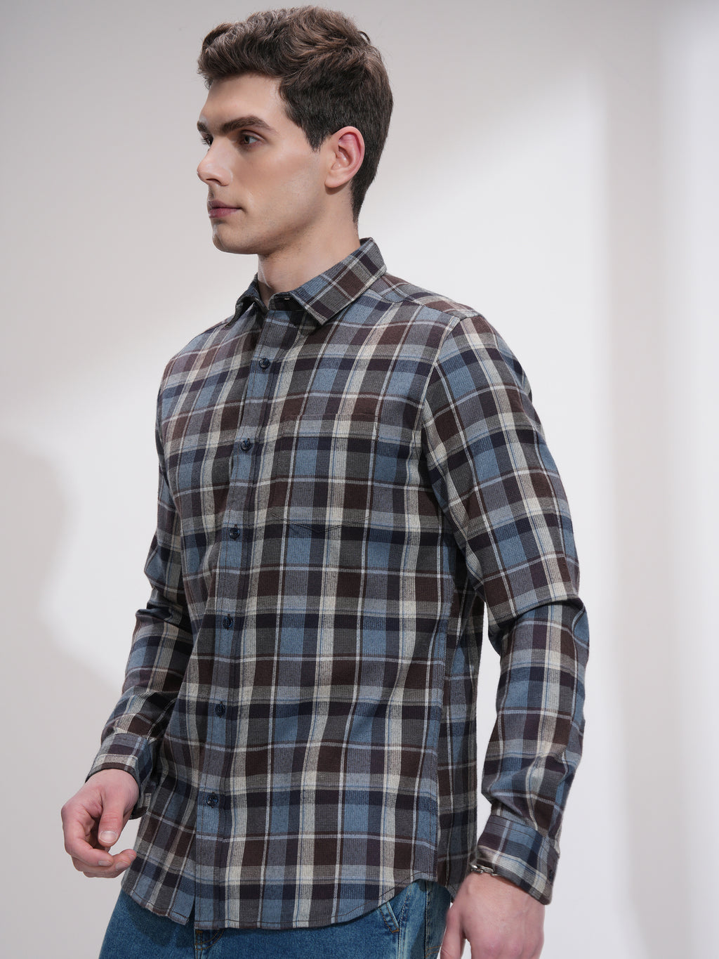Highlander Men Blue Checked Slim Fit Casual Shirt - Blue - Image 4