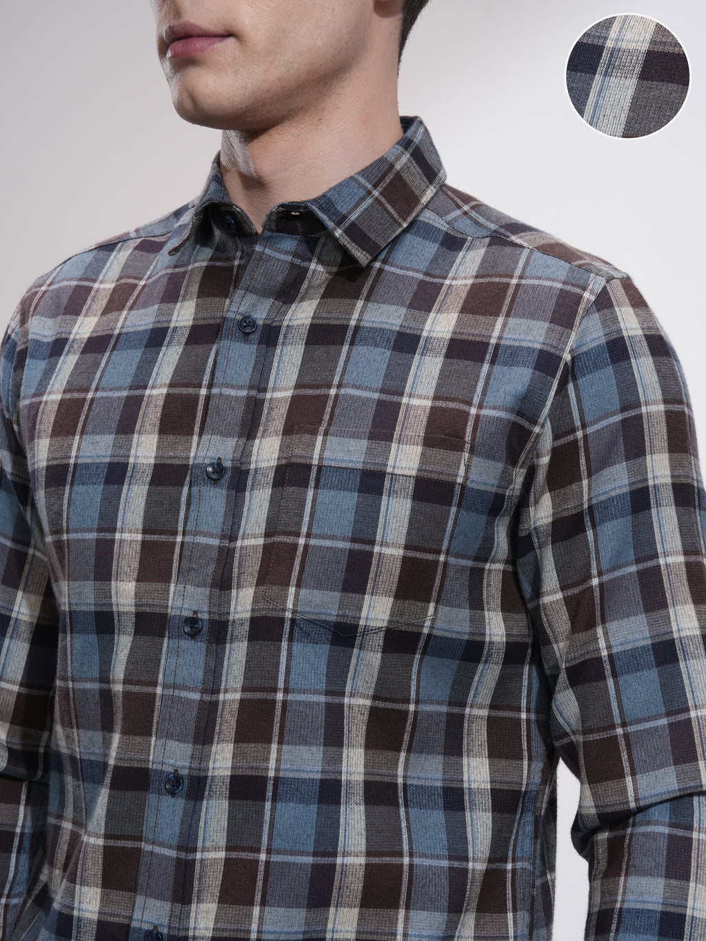 Highlander Men Blue Checked Slim Fit Casual Shirt - Blue - Image 5