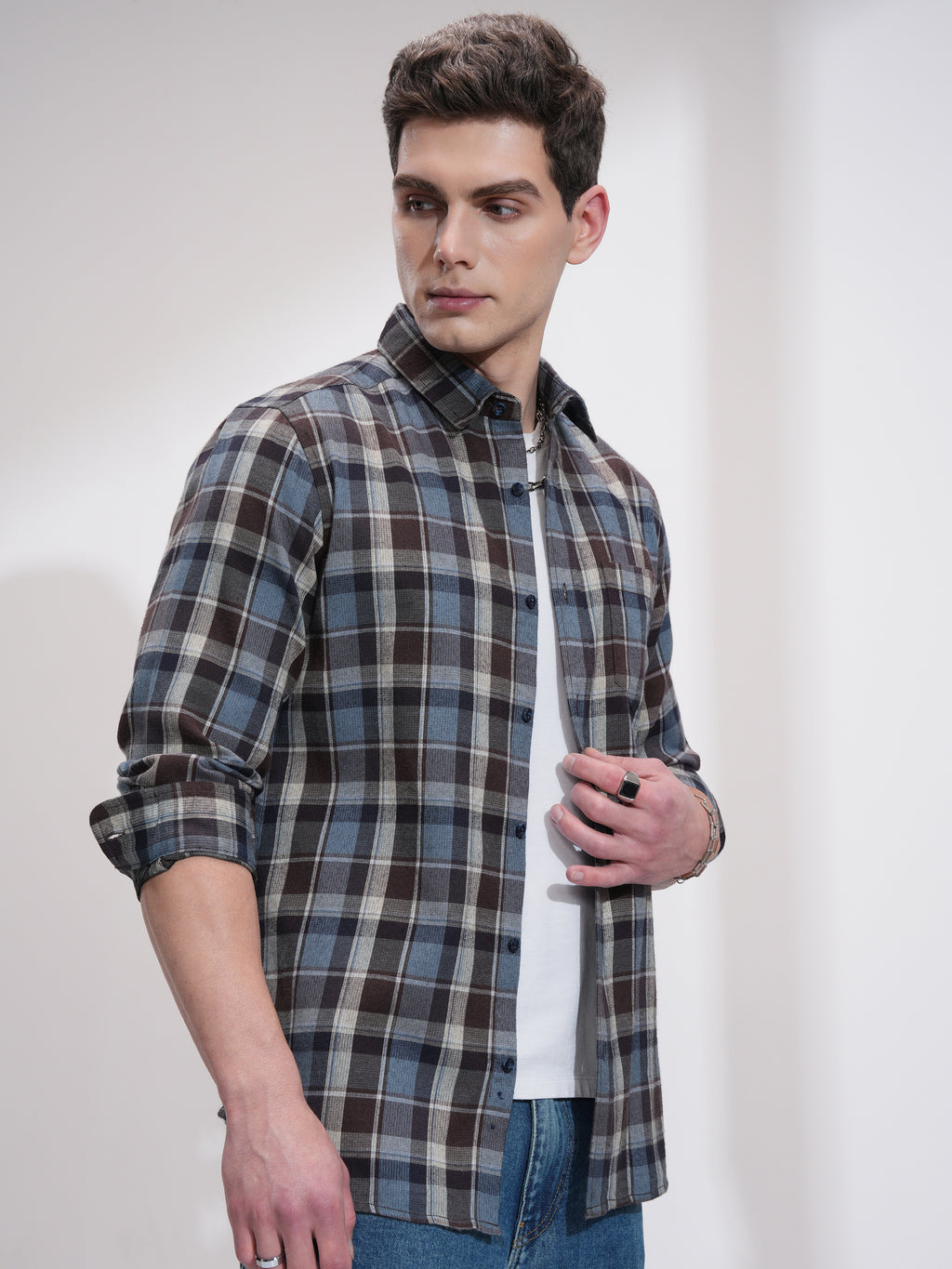 Highlander Men Blue Checked Slim Fit Casual Shirt - Blue - Image 6
