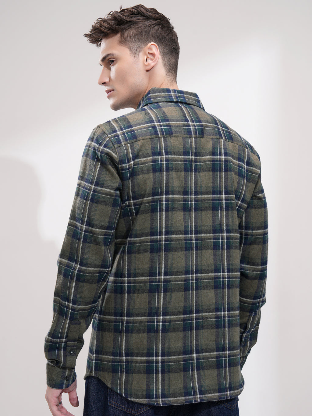 Highlander Men Olive Checked Slim Fit Casual Shirt - Olive - Image 3