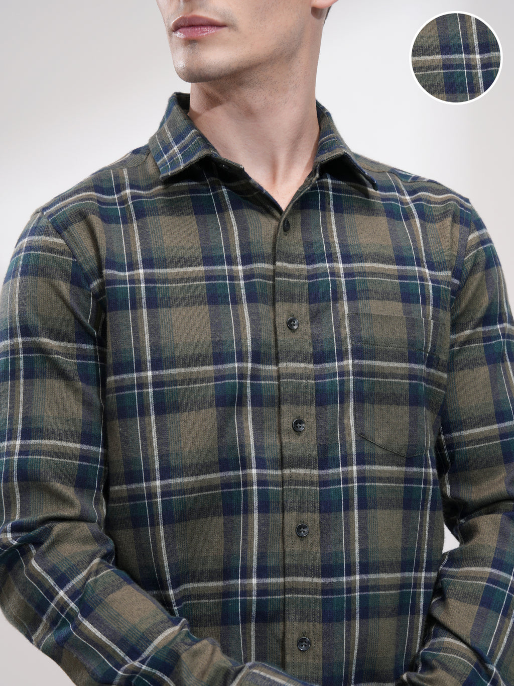 Highlander Men Olive Checked Slim Fit Casual Shirt - Olive - Image 5