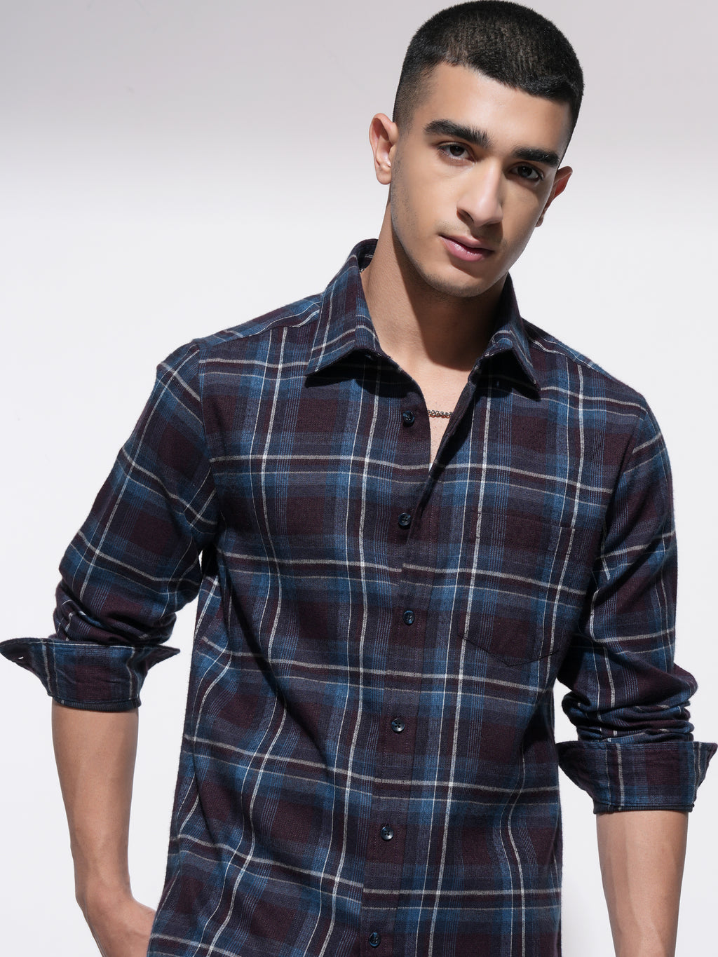 Highlander Men Maroon Checked Slim Fit Casual Shirt - Maroon - Image 1