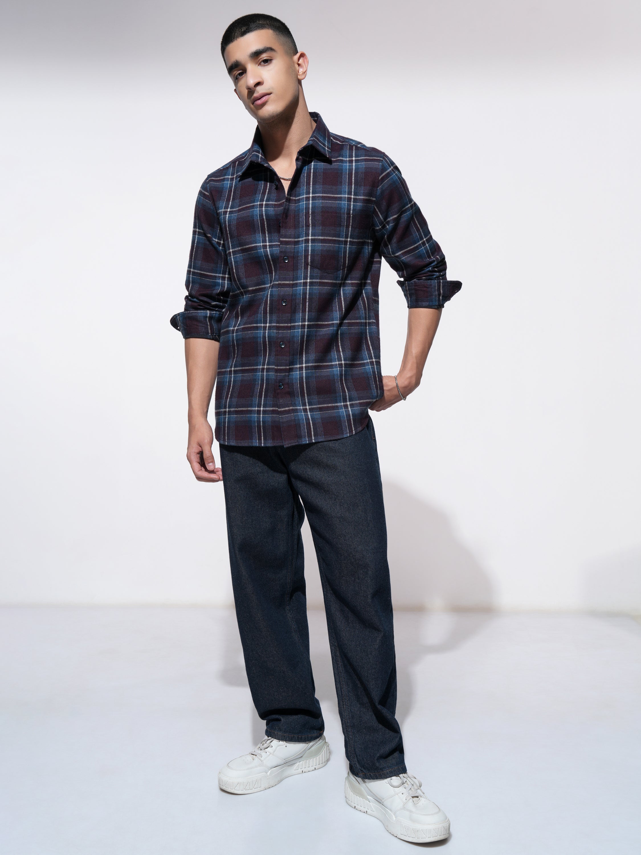Highlander Men Maroon Checked Slim Fit Casual Shirt - Maroon - Image 2