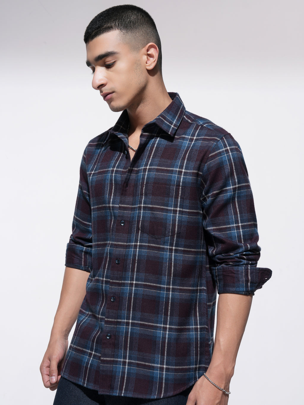 Highlander Men Maroon Checked Slim Fit Casual Shirt - Maroon - Image 4