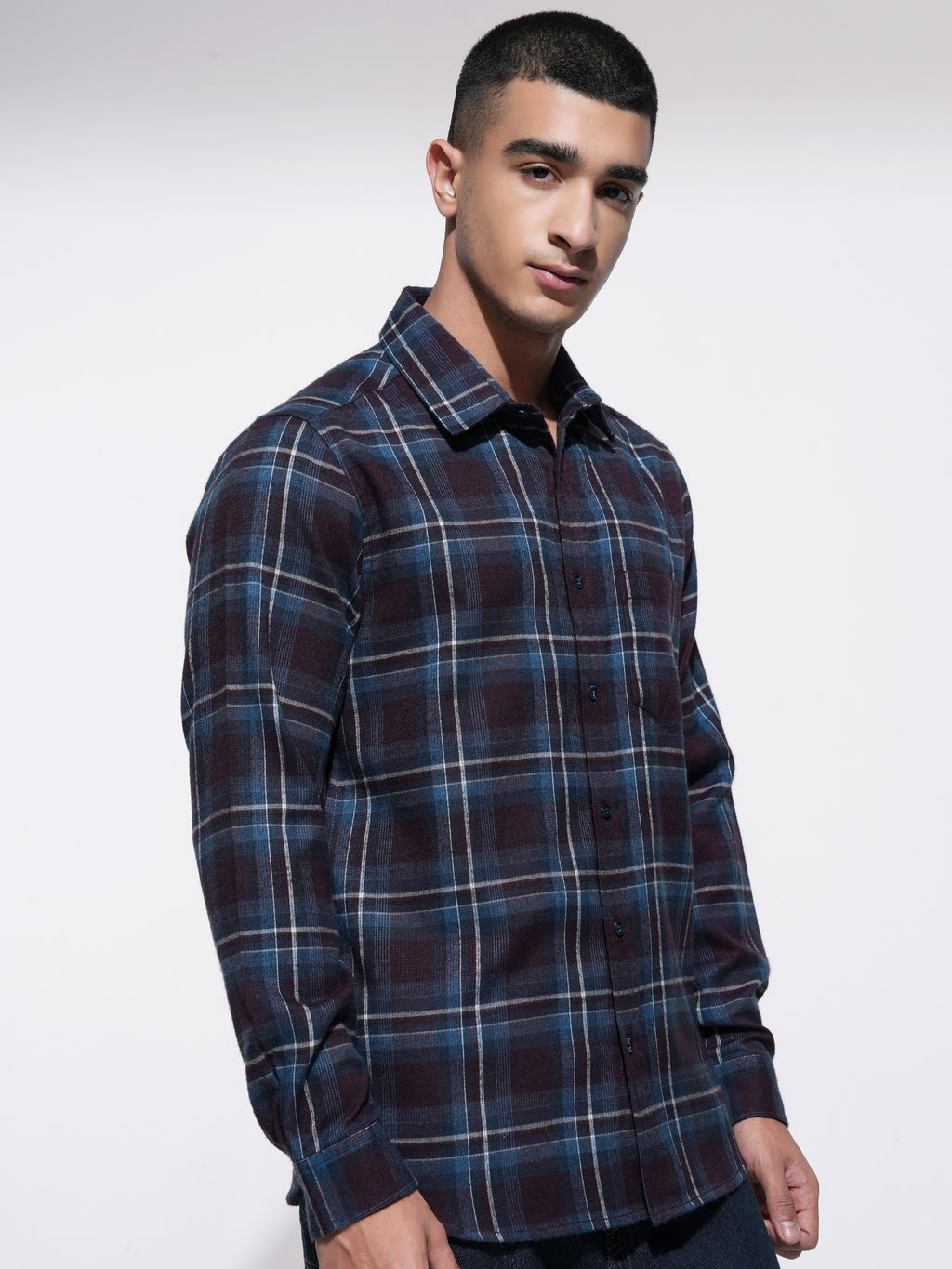Highlander Men Maroon Checked Slim Fit Casual Shirt - Maroon - Image 6