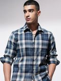 Highlander Men Blue Checked Slim Fit Casual Shirt - Blue - Image 1