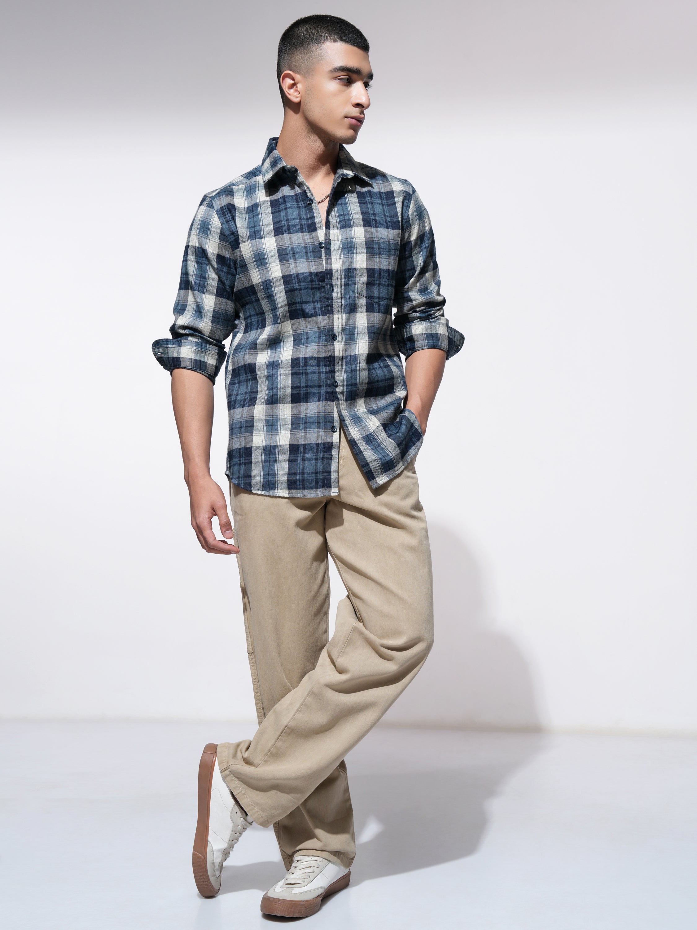 Highlander Men Blue Checked Slim Fit Casual Shirt - Blue - Image 2