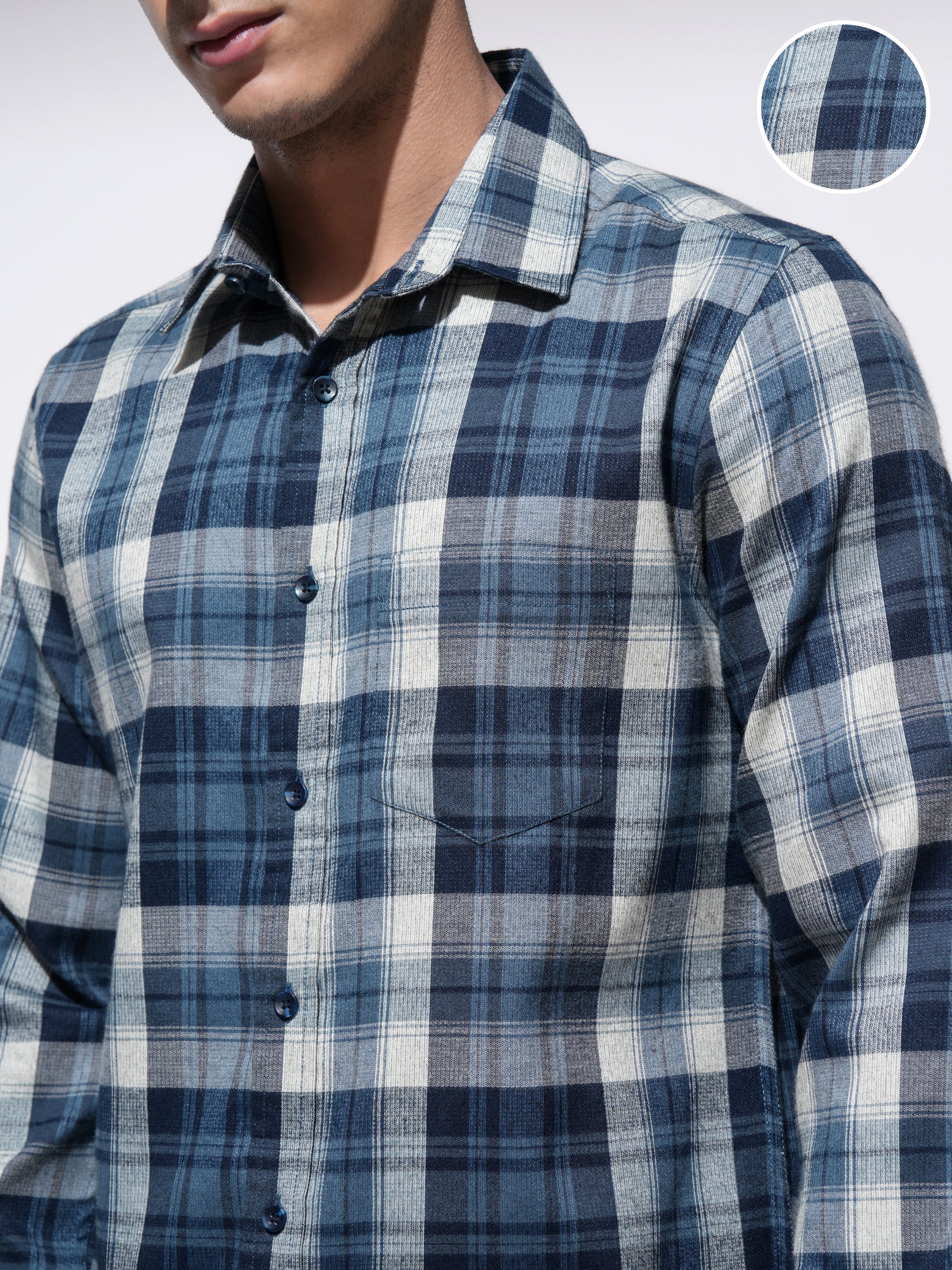 Highlander Men Blue Checked Slim Fit Casual Shirt - Blue - Image 5