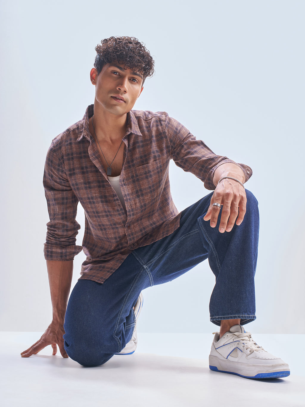 Highlander Men Rust Checked Slim Fit Casual Shirt - Rust - Image 2