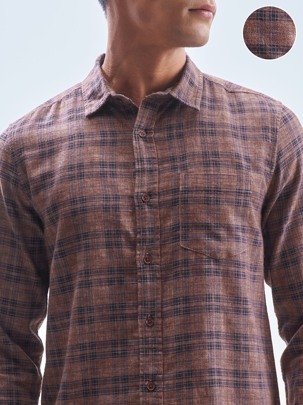 Highlander Men Rust Checked Slim Fit Casual Shirt - Rust - Image 5