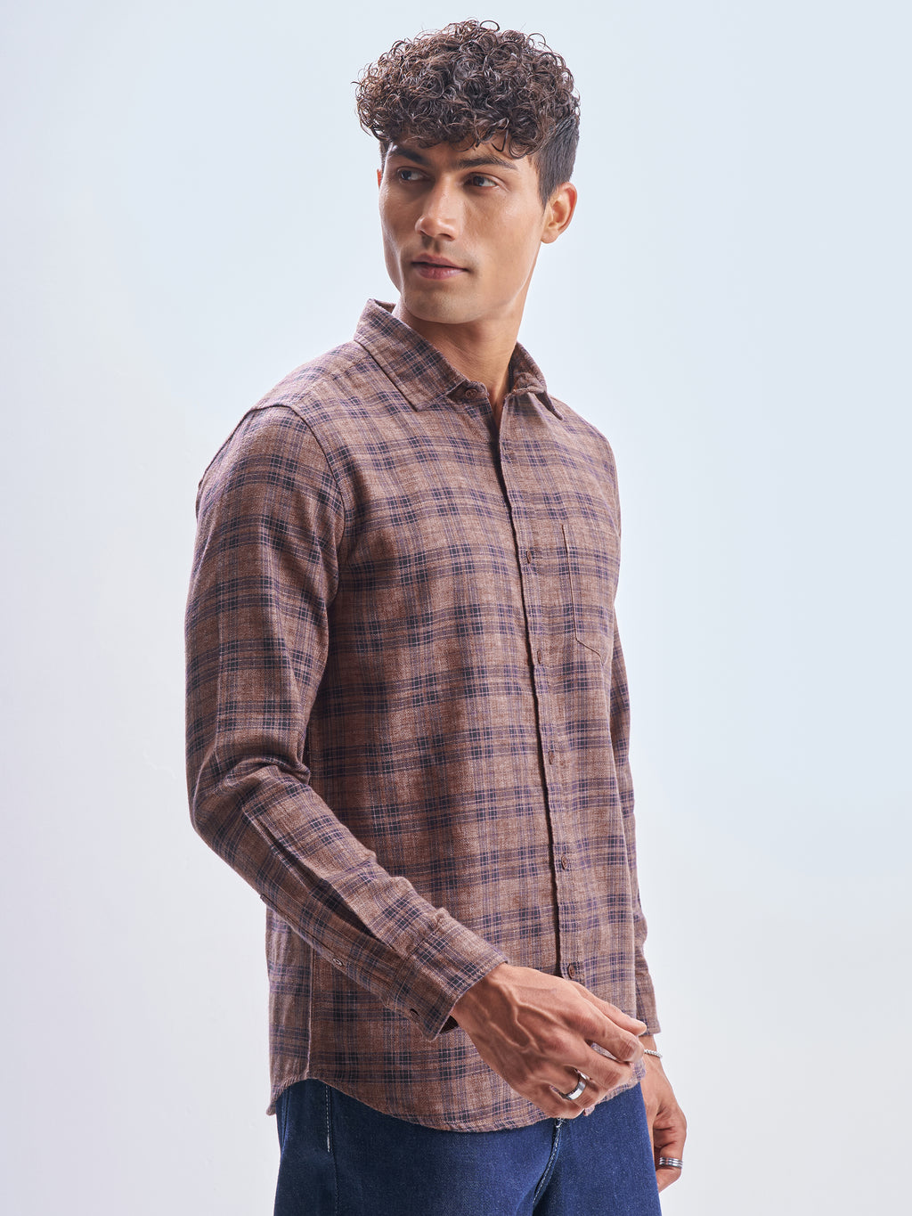 Highlander Men Rust Checked Slim Fit Casual Shirt - Rust - Image 6
