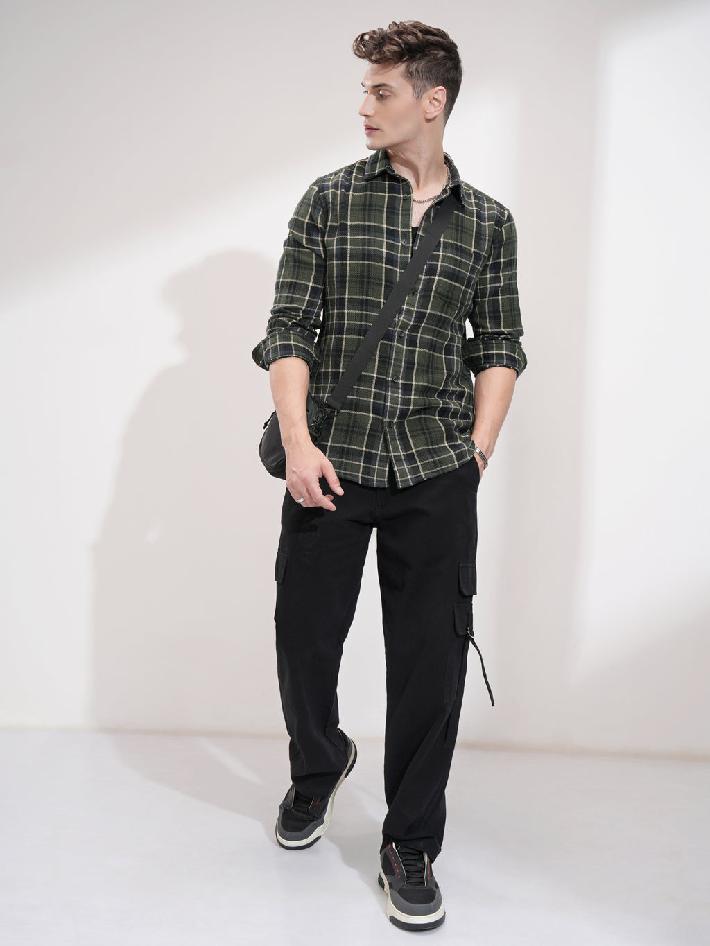 Highlander Men Olive Checked Slim Fit Casual Shirt - Olive - Image 2