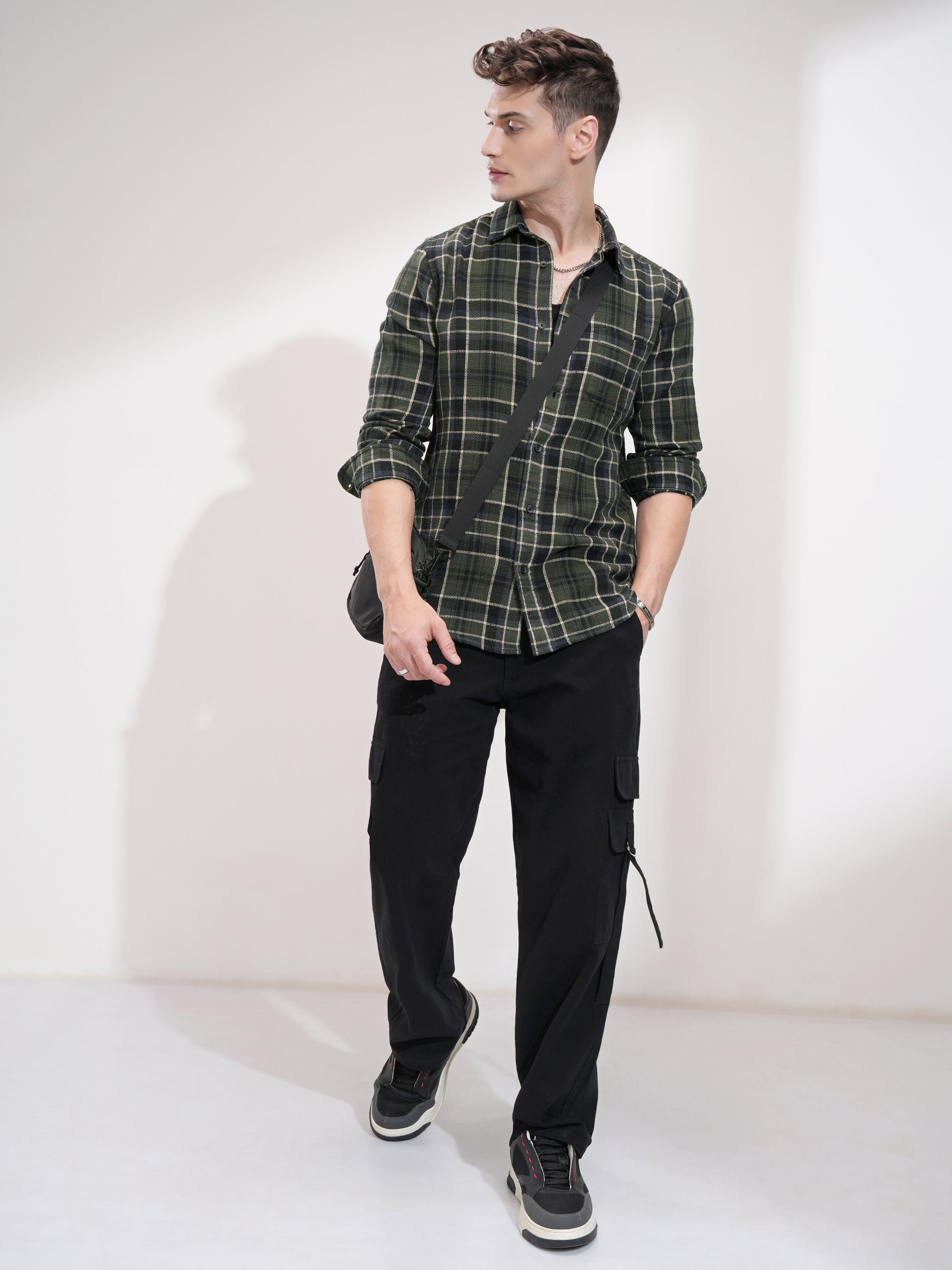 Highlander Men Olive Checked Slim Fit Casual Shirt - Olive - Image 2
