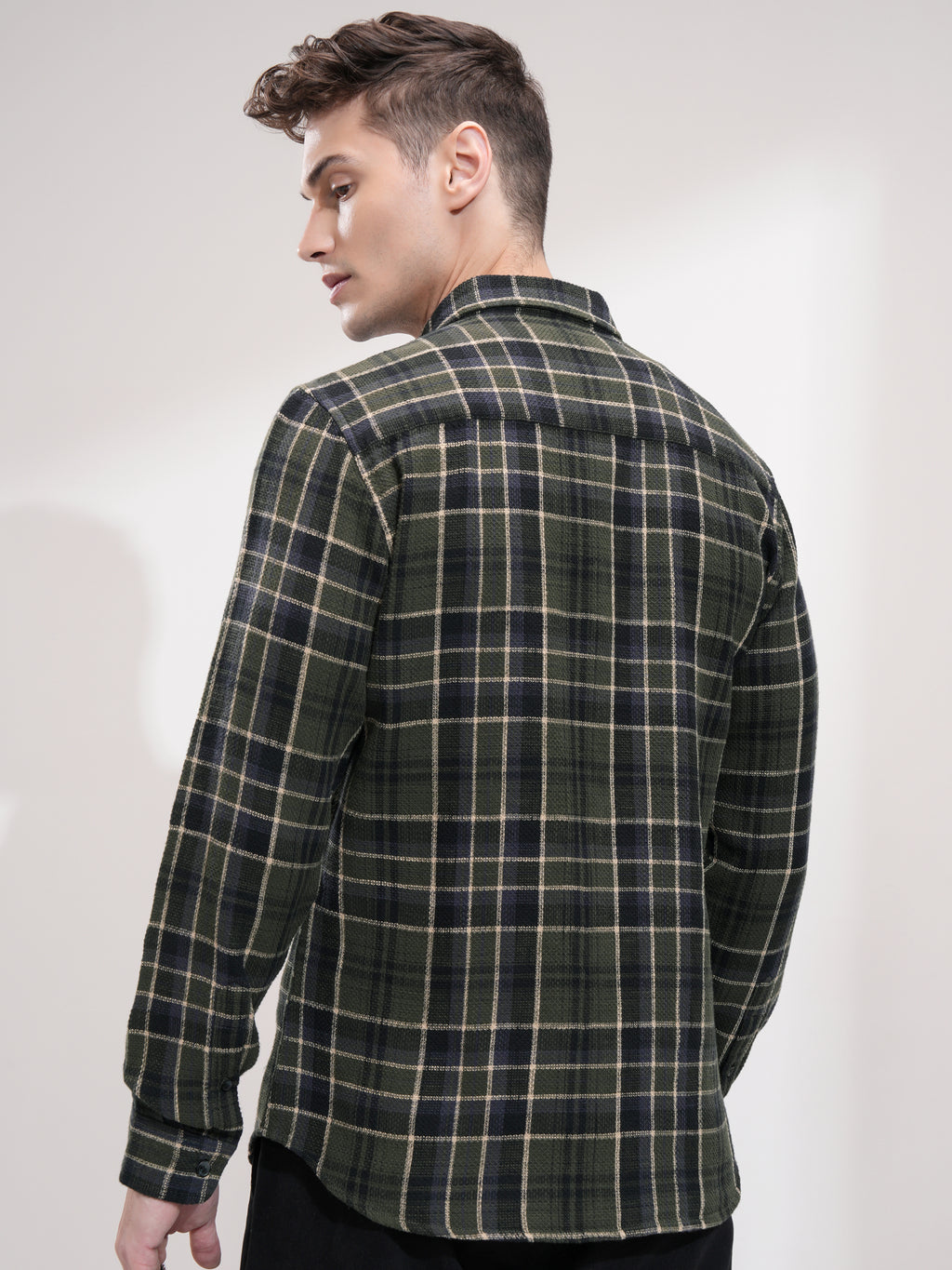 Highlander Men Olive Checked Slim Fit Casual Shirt - Olive - Image 3