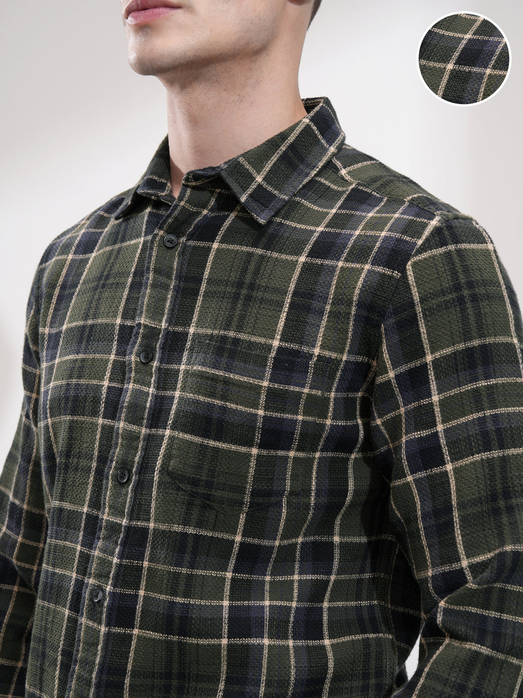 Highlander Men Olive Checked Slim Fit Casual Shirt - Olive - Image 5