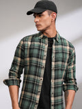 Highlander Men Sea Green Checked Slim Fit Casual Shirt - Green - Image 1