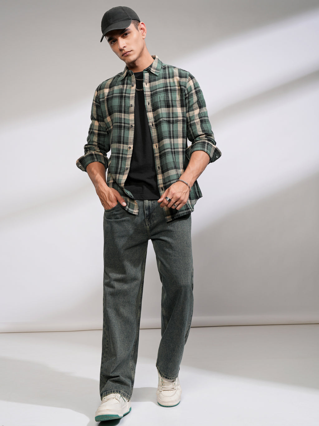 Highlander Men Sea Green Checked Slim Fit Casual Shirt - Green - Image 2