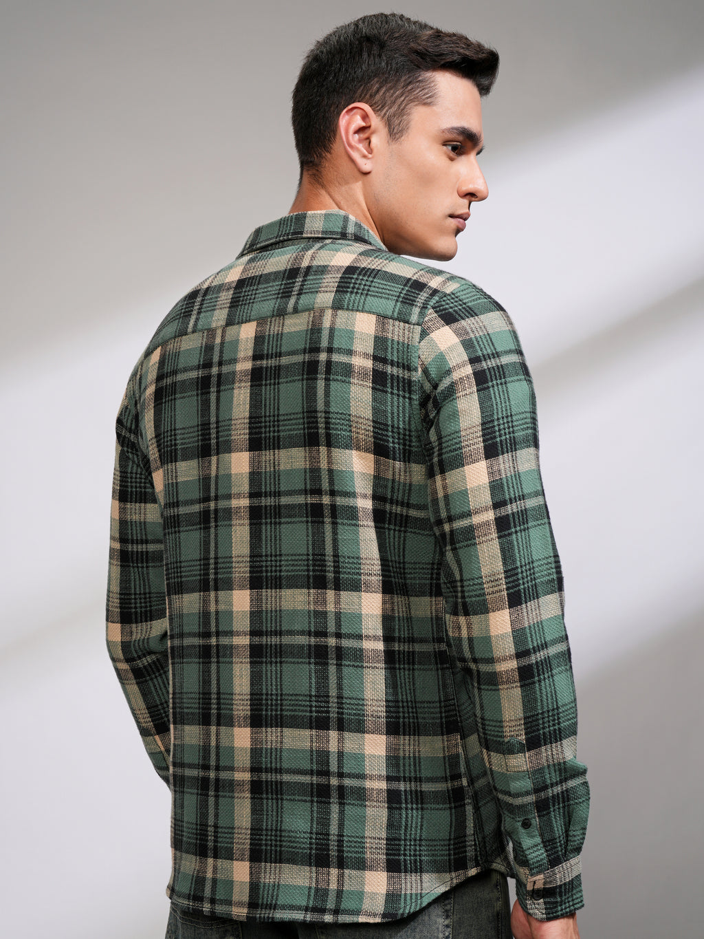 Highlander Men Sea Green Checked Slim Fit Casual Shirt - Green - Image 3