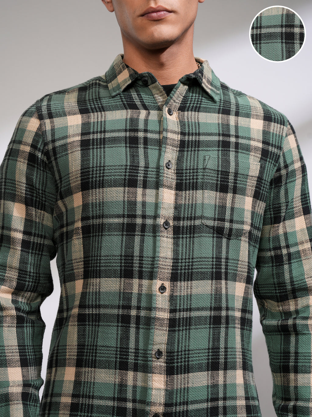 Highlander Men Sea Green Checked Slim Fit Casual Shirt - Green - Image 5