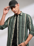 Highlander Men Sea Green Striped Slim Fit Casual Shirt - Green - Image 1