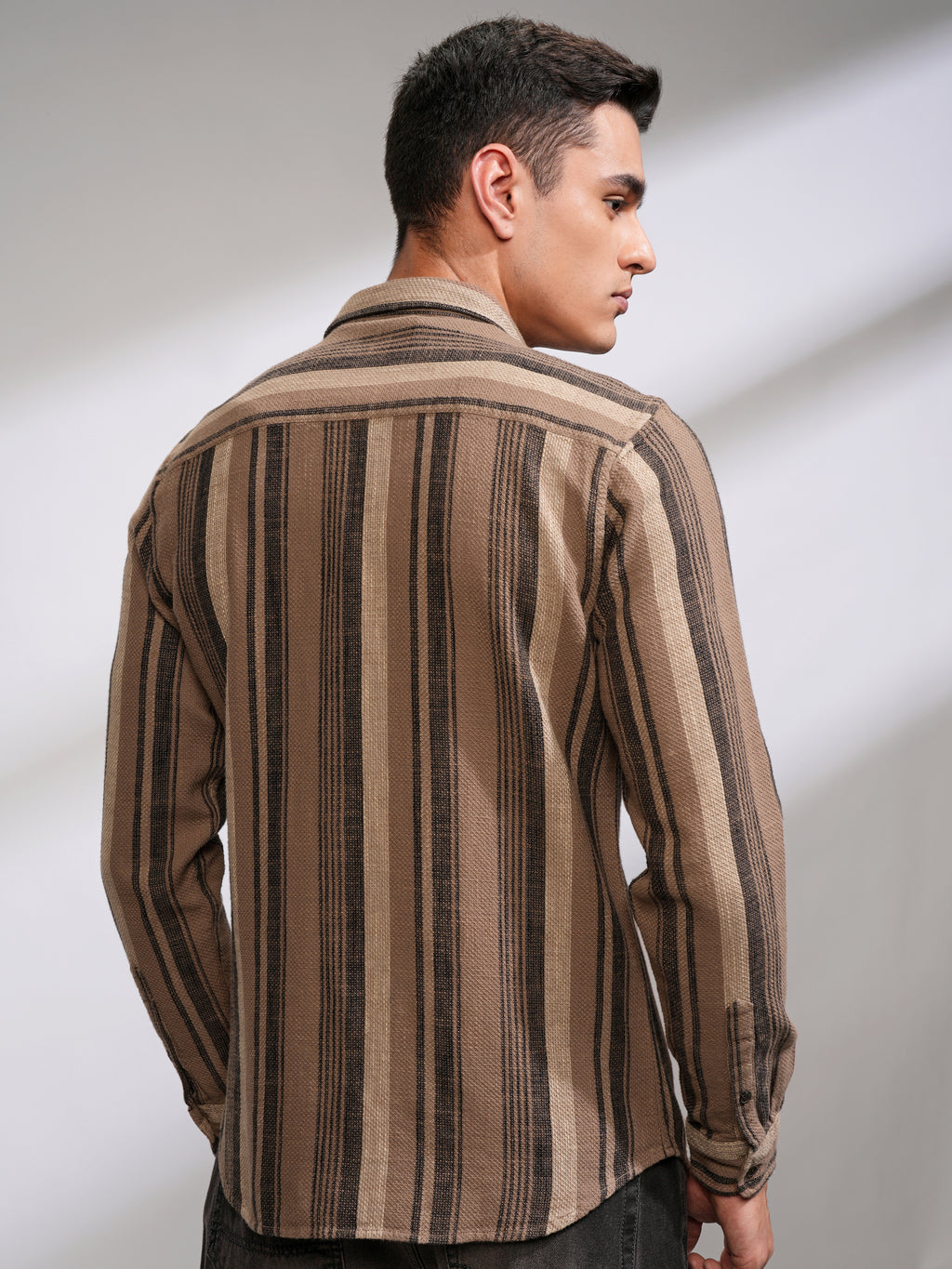 Highlander Men Beige Striped Slim Fit Casual Shirt - Beige - Image 3