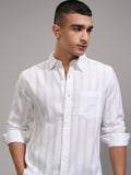 Highlander Men White Striped Slim Fit Casual Shirt - White - Image 1