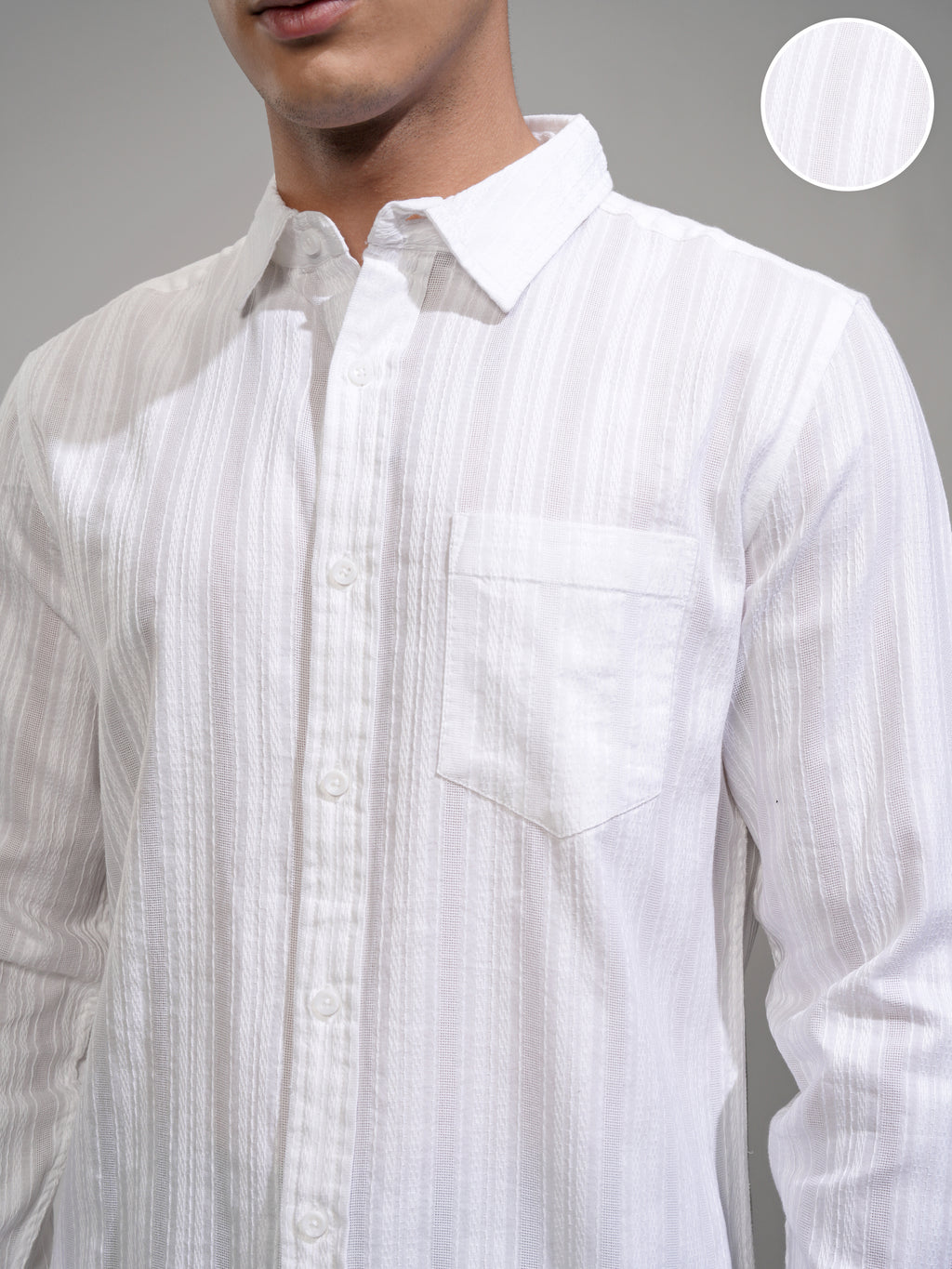 Highlander Men White Striped Slim Fit Casual Shirt - White - Image 5