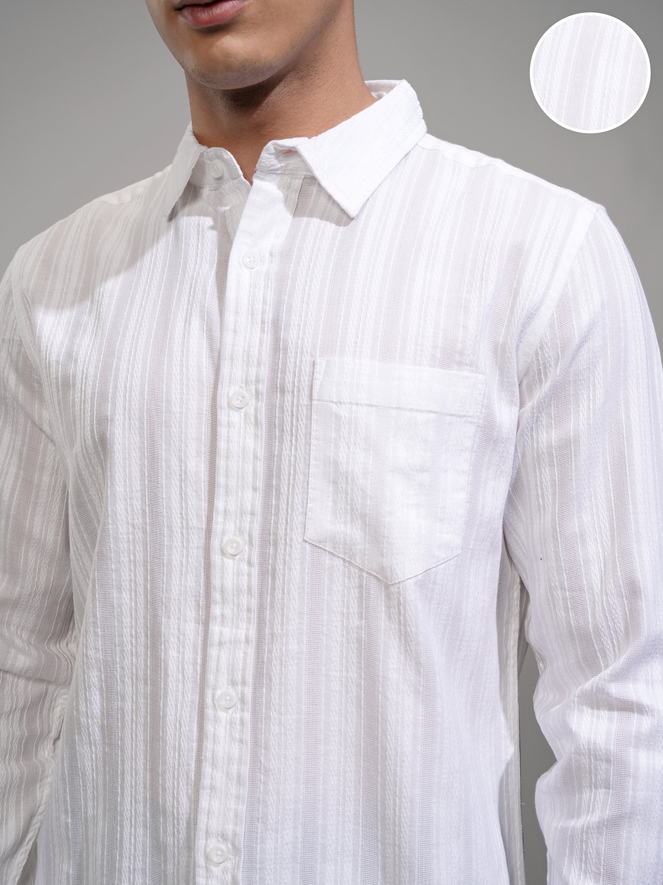 Highlander Men White Striped Slim Fit Casual Shirt - White - Image 5
