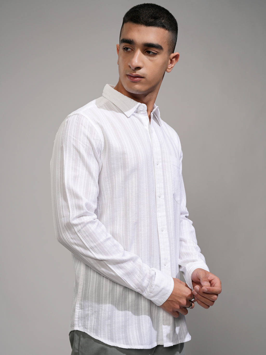 Highlander Men White Striped Slim Fit Casual Shirt - White - Image 6