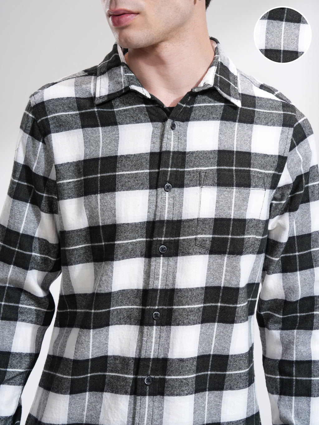 Highlander Men Off White Checked Slim Fit Casual Shirt - Off White - Image 5