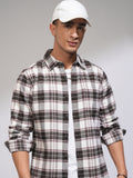 Highlander Men Off White Checked Slim Fit Casual Shirt - Off White - Image 1