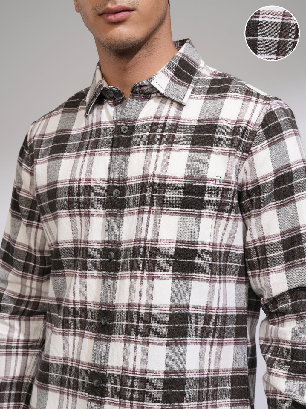Highlander Men Off White Checked Slim Fit Casual Shirt - Off White - Image 5