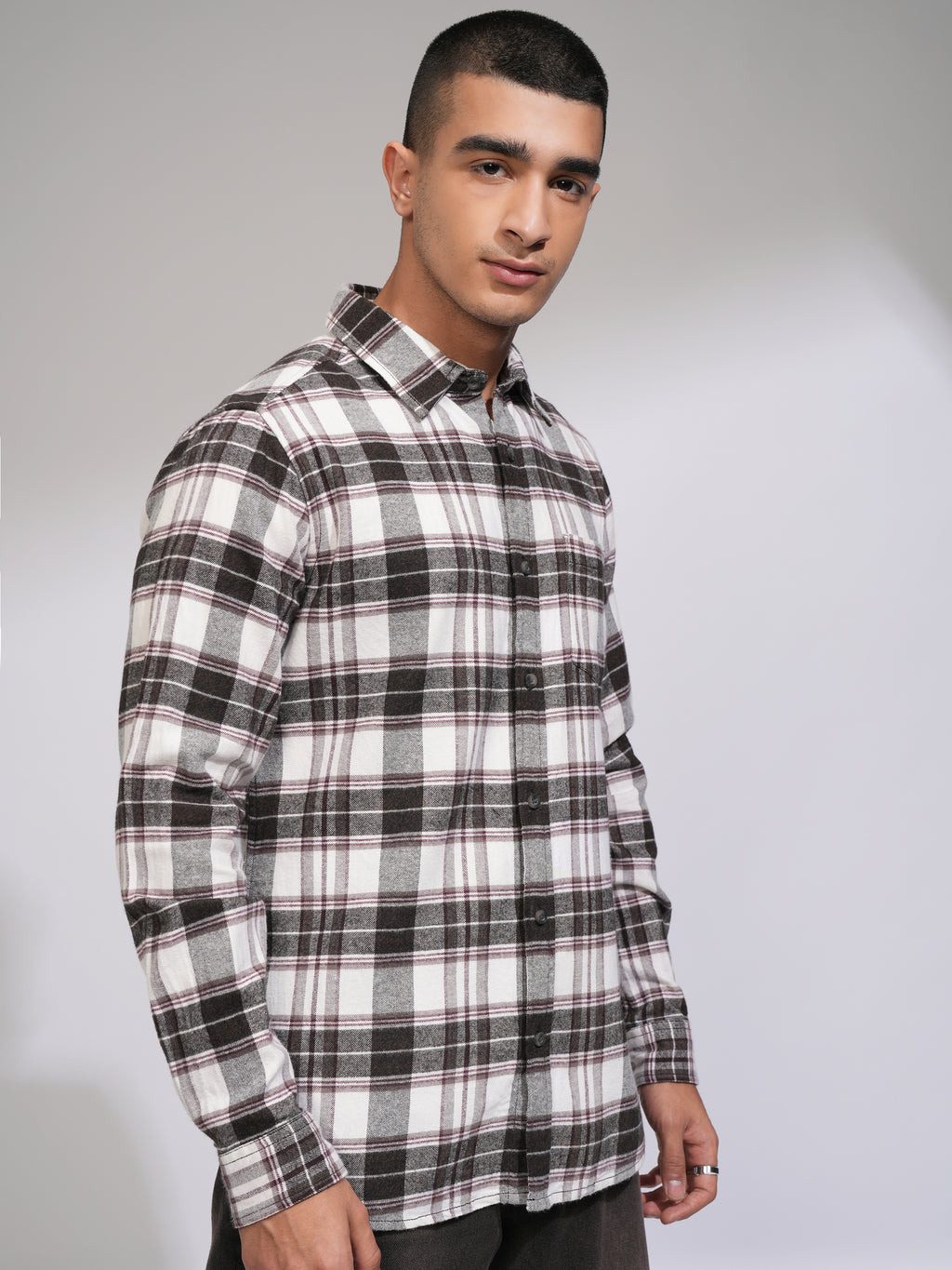Highlander Men Off White Checked Slim Fit Casual Shirt - Off White - Image 6